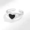 Bague femme coeur noir argent 1