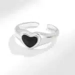 Bague femme coeur noir argent 1