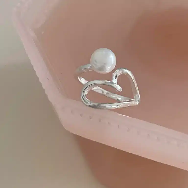 Bague de promesse coeur avec perle 2