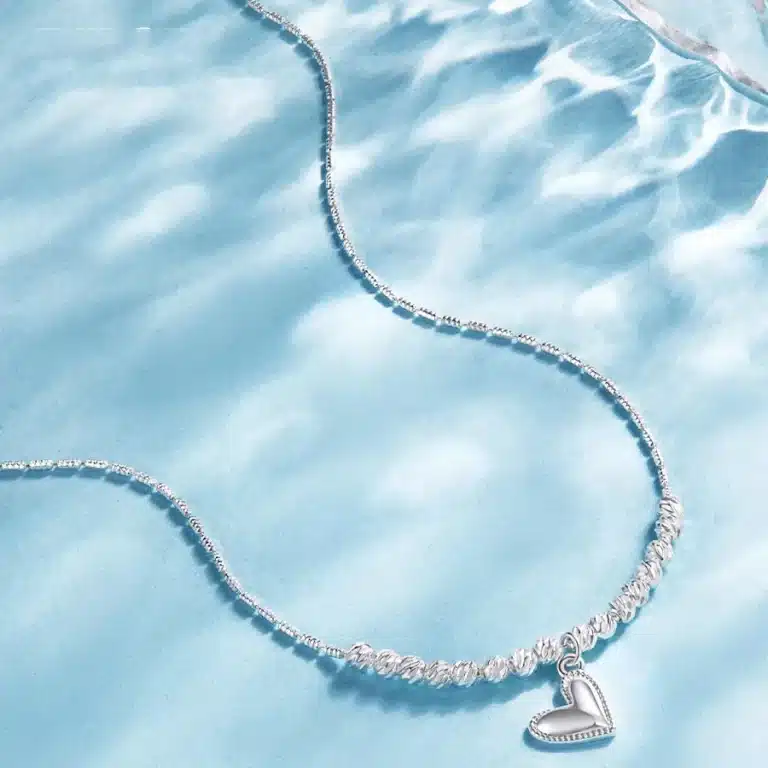 Collier cœur argent perles facettées 1