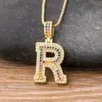 Collier femme initiale colorée strass 2