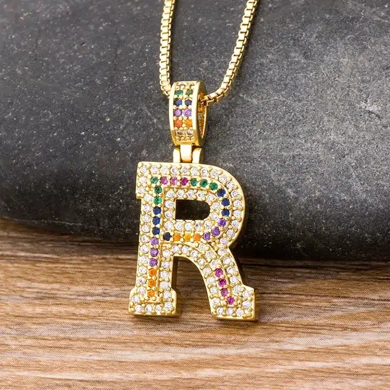 Collier femme initiale colorée strass 2