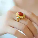 Bague bohème vintage pierre rouge dorée 1