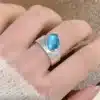 Bague argent finition martelée cabochon bleu 1