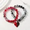 Bracelets couple romantiques ECG rouge et noir 1