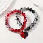 Bracelets couple romantiques ECG rouge et noir 1