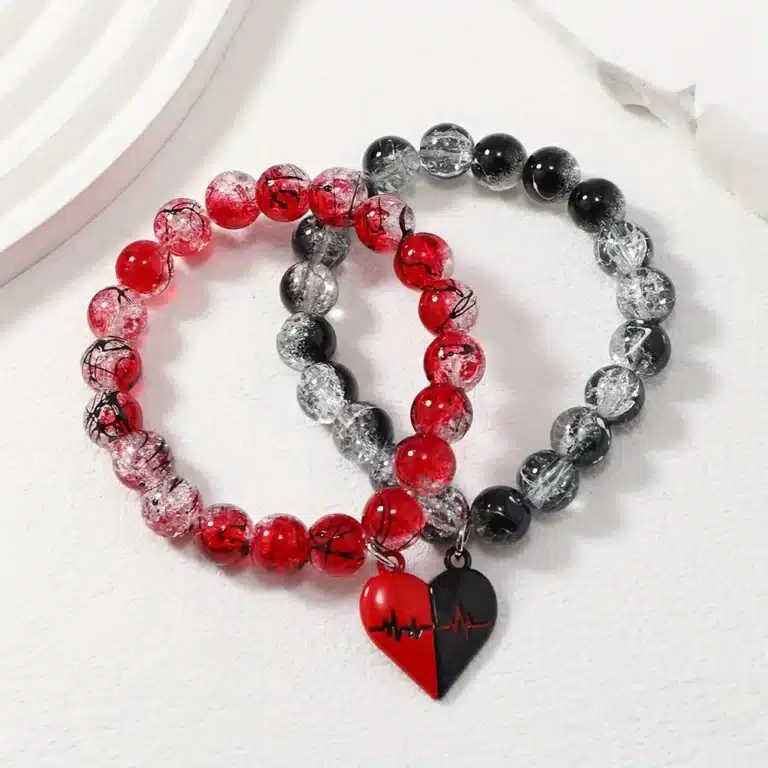 Bracelets couple romantiques ECG rouge et noir 1