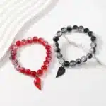 Bracelets couple romantiques ECG rouge et noir 3