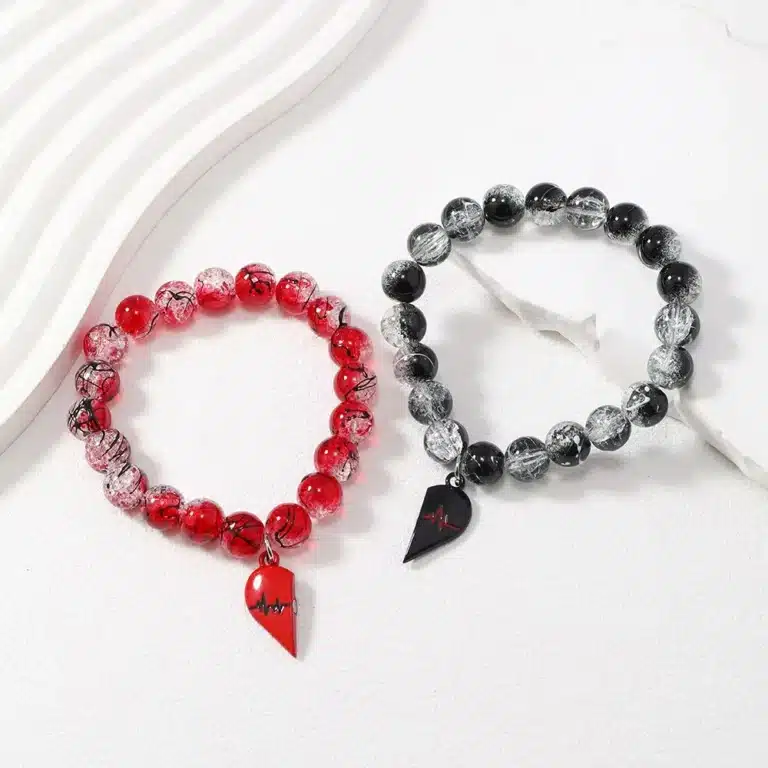 Bracelets couple romantiques ECG rouge et noir 3