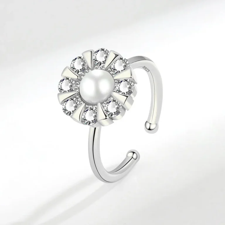 Bague femme anti stress brillante avec perle 2
