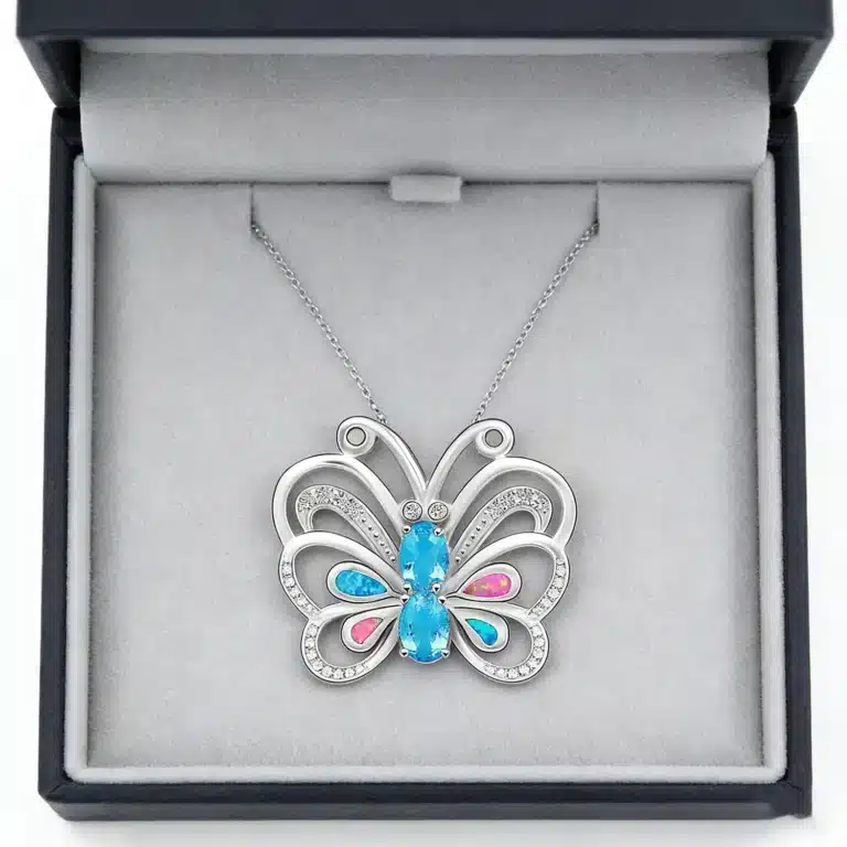 Collier femme papillon pierre colorée 5