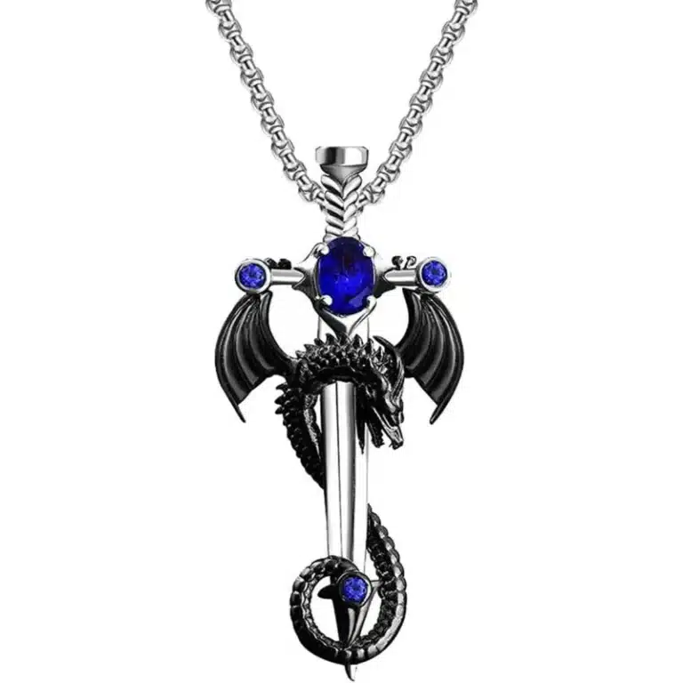 Collier couple gothique épée dragon 4
