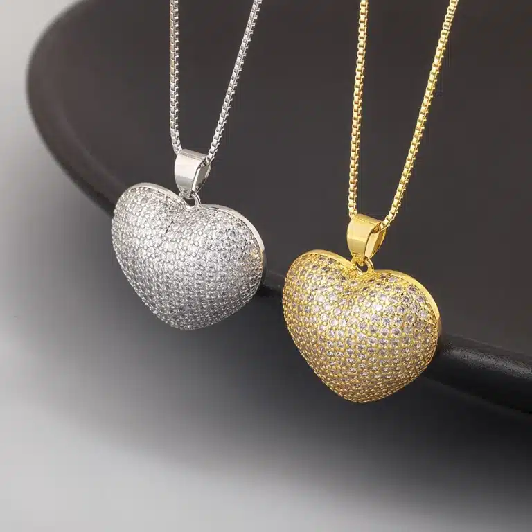 Collier femme coeur épais strass 4