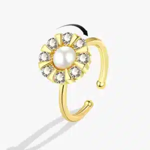 Bague femme anti stress brillante avec perle 1