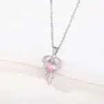 Collier femme cœur rose argent strass 1