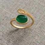 Bague plume pierre verte dorée 1
