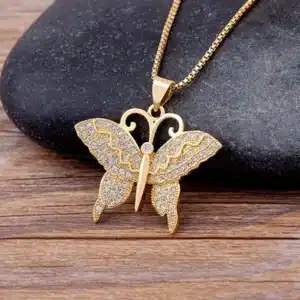 Collier femme papillon doré strass blanc 2