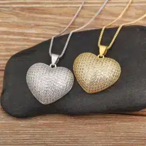 Collier femme coeur épais strass 1