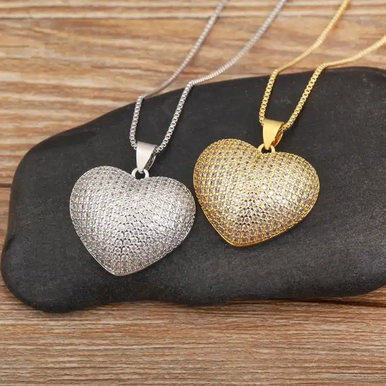 Collier femme coeur épais strass 1