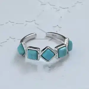 Bague femme géométrique turquoise argent 1