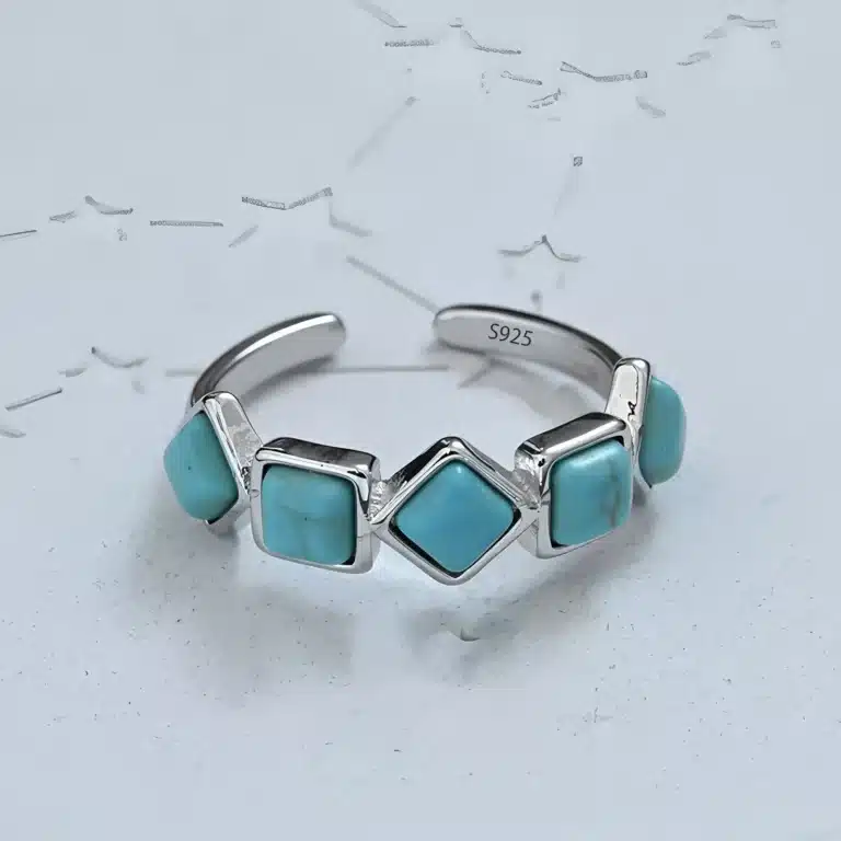 Bague femme géométrique turquoise argent 1