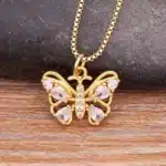 Collier femme papillon gros strass blanc 1