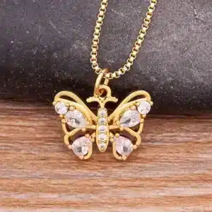 Collier femme papillon gros strass blanc 1