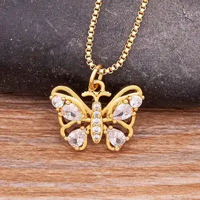 Collier femme papillon gros strass blanc 1