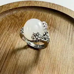 Bague femme vintage argent perle blanche ronde 1