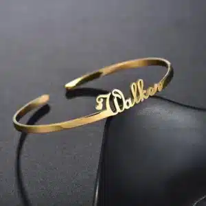 Bracelet femme prénom doré jonc ouvert 1