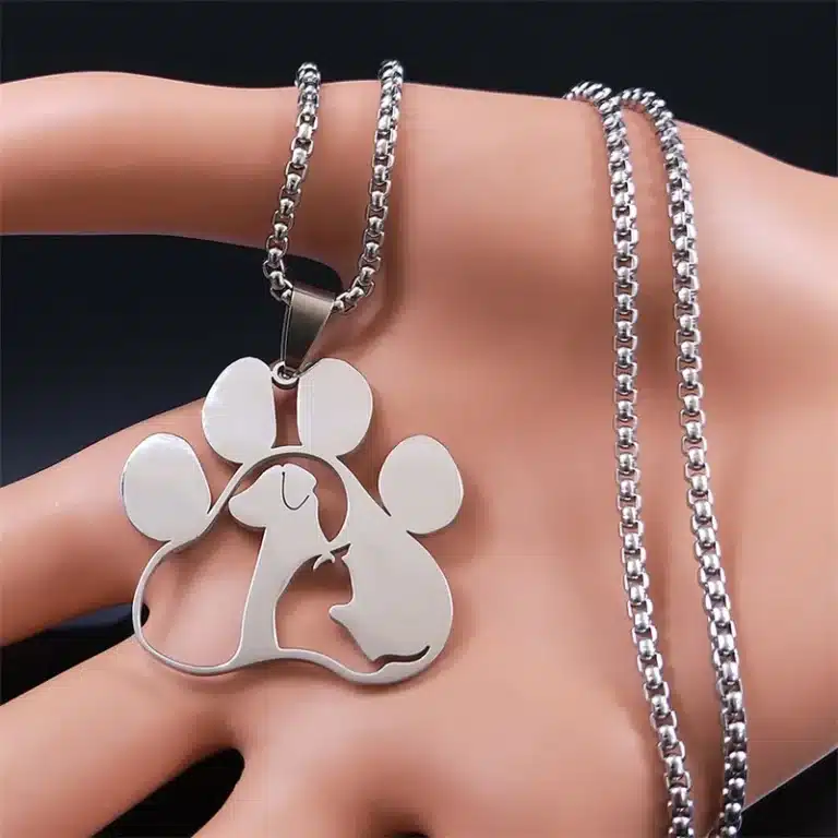 Collier couple patte de chien acier inoxydable 4