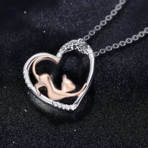 Collier femme coeur chat mignon 1