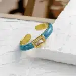 Bague femme bleue marbrée dorée 1
