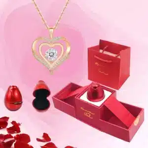 Boite bijoux rose éternelle collier coeur ajouré brillant 3