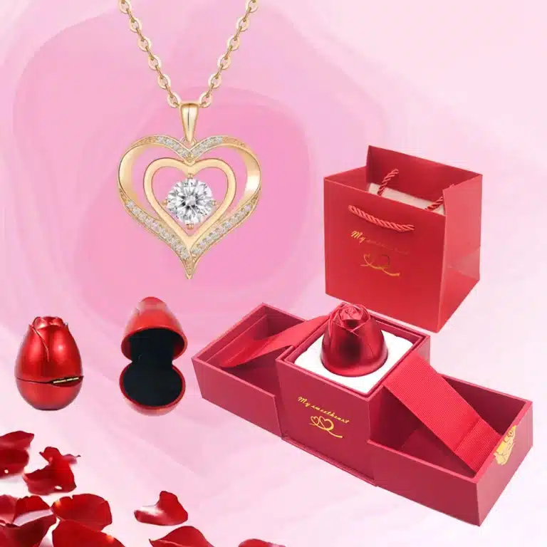 Boite bijoux rose éternelle collier coeur ajouré brillant 3