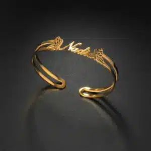 Bracelet femme prénom doré papillons ajourés 1