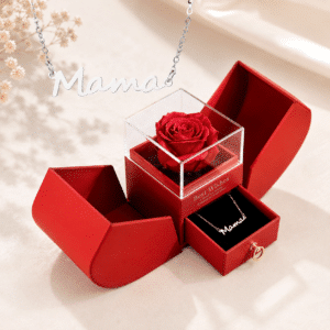 Boite à bijoux rose éternelle rouge collier maman