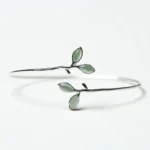 Bracelet femme feuilles argent vert 1