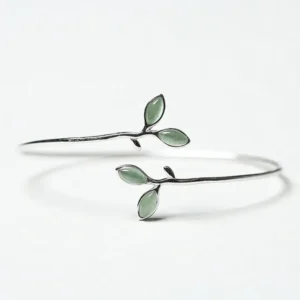 Bracelet femme feuilles argent vert 1