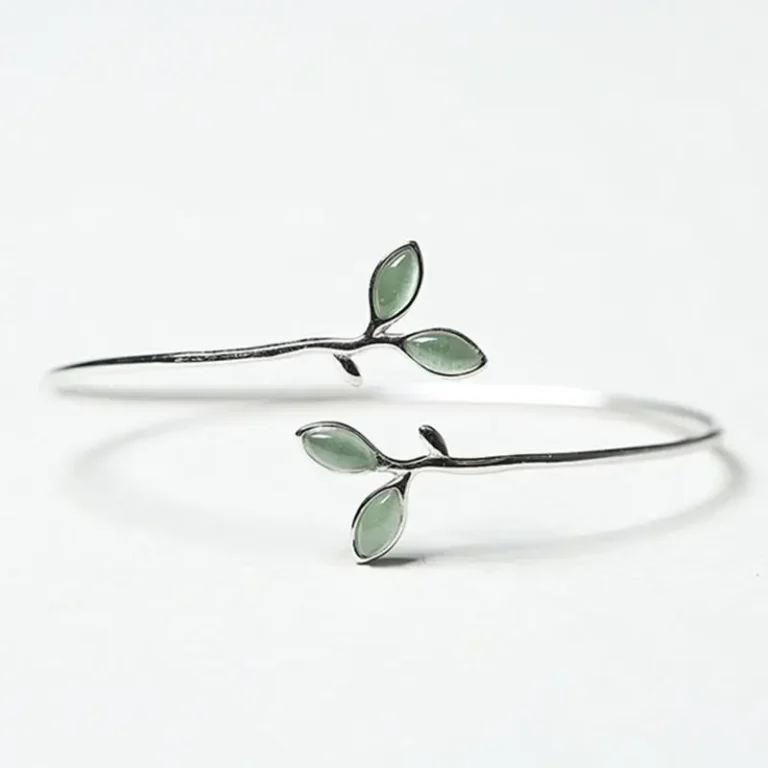 Bracelet femme feuilles argent vert 1