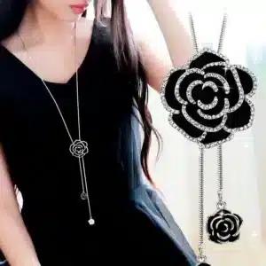 Collier long femme rose noire et brillante 1