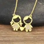 Collier couple doré avec strass et coeur 1