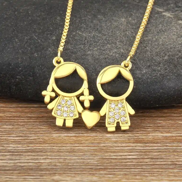 Collier couple doré avec strass et coeur 1