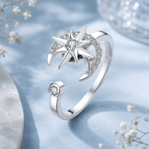 Bague femme lune étoile tournante argent