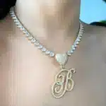 Collier femme personnalisé initiale strass petit coeur 3