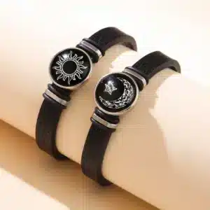 Bracelets couple cuir noir lune soleil 6
