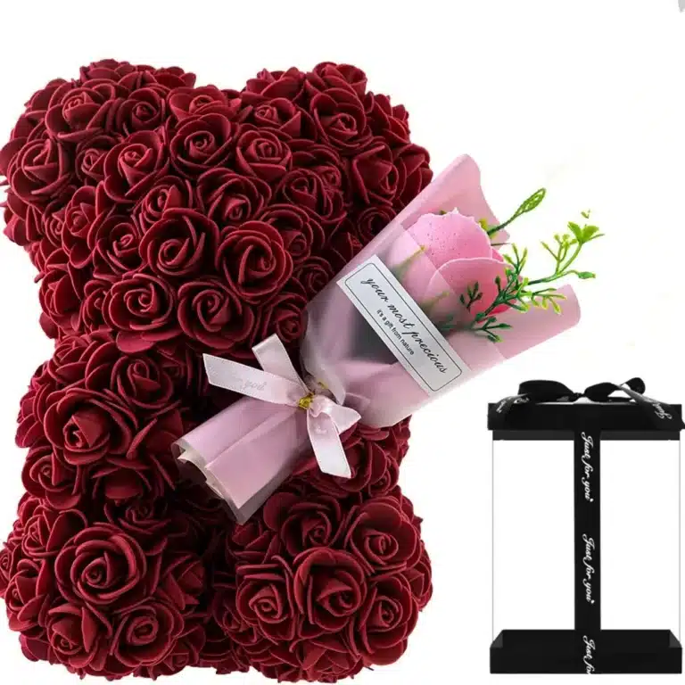 Ours en roses éternelles Saint Valentin avec bouquet 5