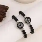 Bracelets couple perles noires lune soleil 2