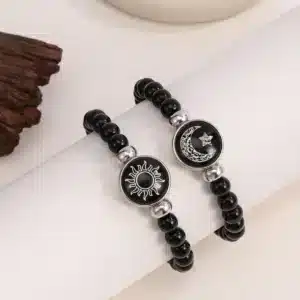 Bracelets couple perles noires lune soleil 2