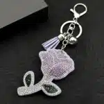 Porte-clés femme rose strass 3